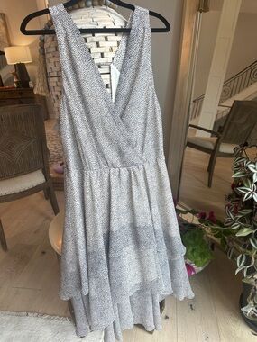 BCBGeneration White and Black Speckled High-Low Dress